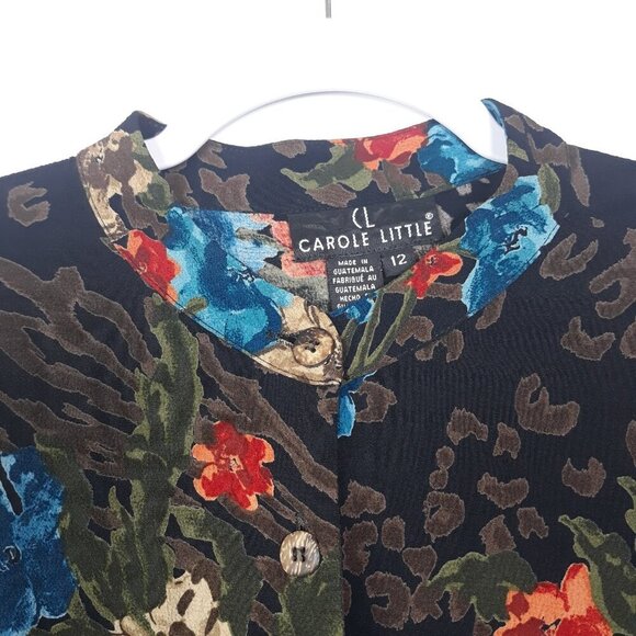Carole Little Floral Animal Print Banded Collar 3/4 Sleeve Button Top 12 Artsy - Picture 2 of 9